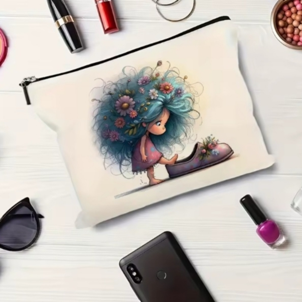 Makeup Cosmetic Bag Pouch Blue Hair Girl With Shoe NEW - Picture 2 of 3
